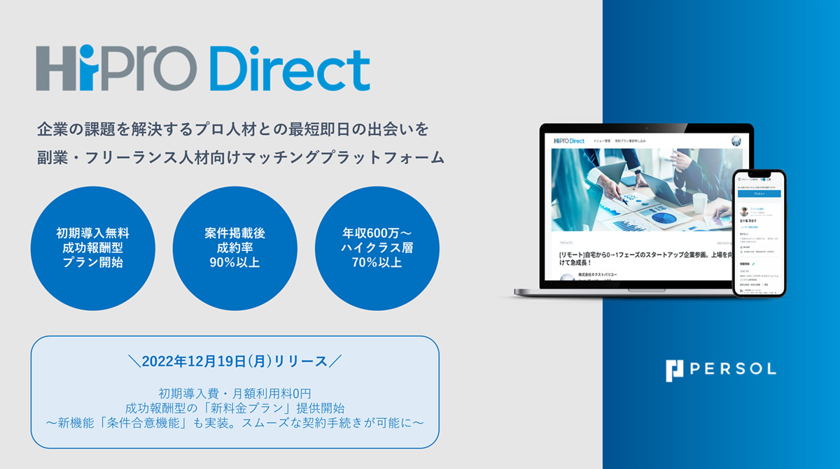 副業・フリーランス人材 マッチングプラットフォームサービス「HiPro Direct（ハイプロ ダイレクト）
