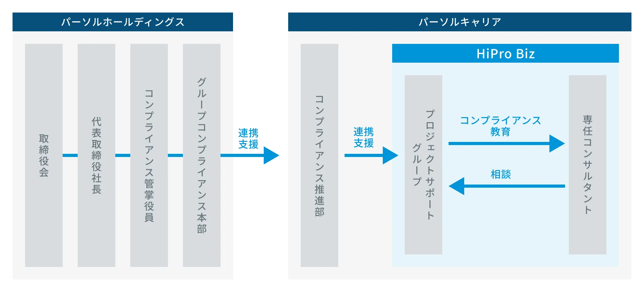 パーソルホールディングスからHiPro Bizへの連携支援体制図